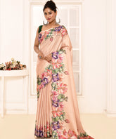 Candy Pink Tussar Saree with Floral Scalope Border